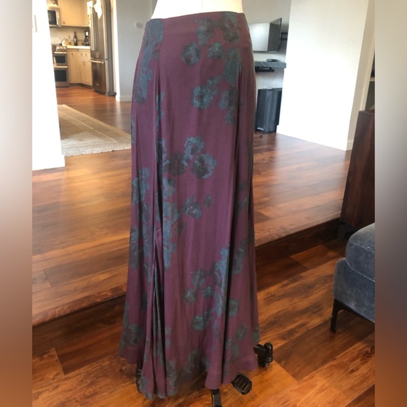 Free People Plum Maxi High-Low Skirt with Teal Floral Print - Picture 4 of 5